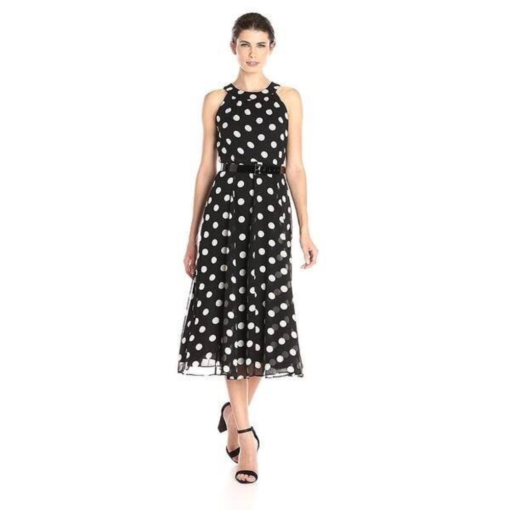 Tommy Hilfiger Belted Polka Dot Midi Dress 6